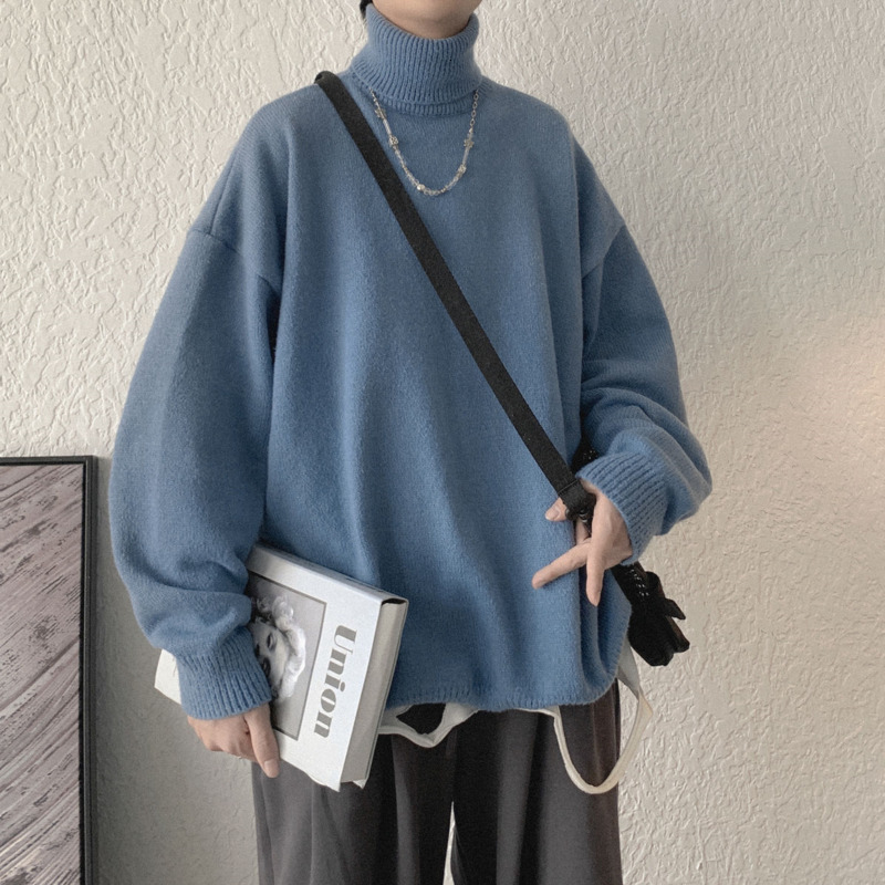 

2021 New Solid Color Turtleneck Sweater Men's Warm Fashion Casual Knitted Pullover Men Wild Winter Sweaters Mens Clothes 9t3w, Light gray