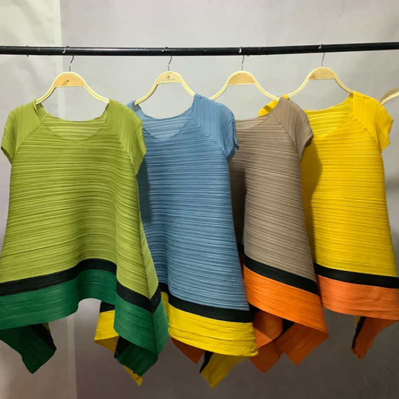 

2021 New Pleated Trumpet Contrast Stitching Large Size Women's Irregular 85d6, Photo color