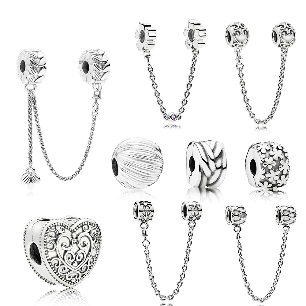 

2019 100% 925 Sterling Silver Field Harvest Seeds Daisy Flower Safety Buckle Magic Forest Raindrops GRAINS ENERGY Safety Chain Q0531