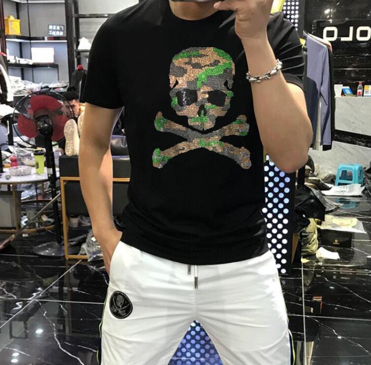 

2021 Summer New Short Sleeve Tshirts Men Comfortable Diamond Design Stone Shirt Wmcm, Blue.