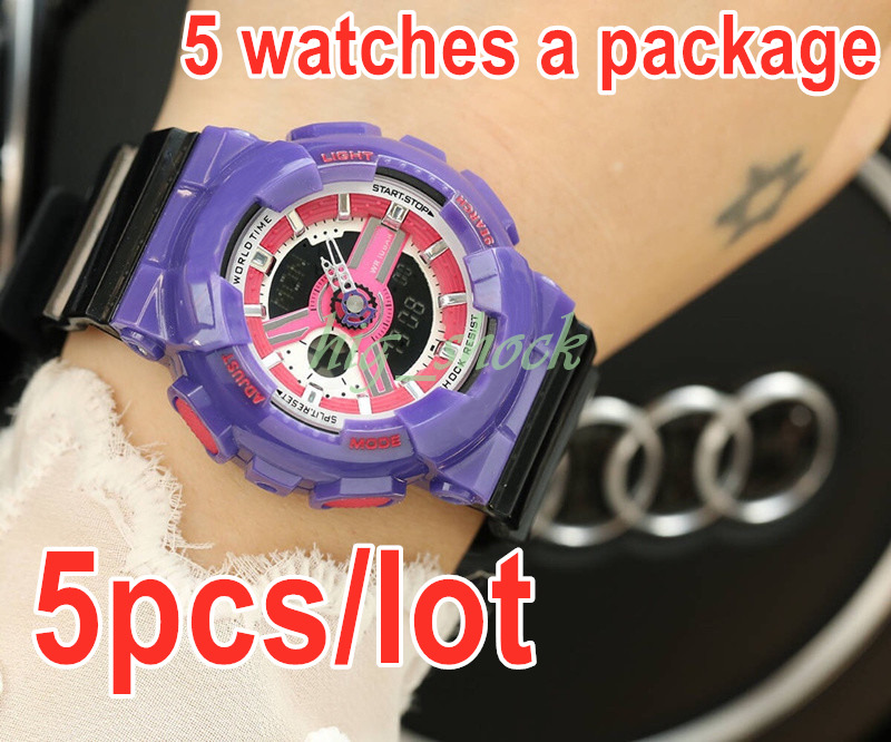 

5pcs/lot waterproof NEW MODE fashion watch Sport dual display GMT girl Analog Quartz Digital LED wristwatch reloj hombre relogio masculino wholesale small size, Orange pink