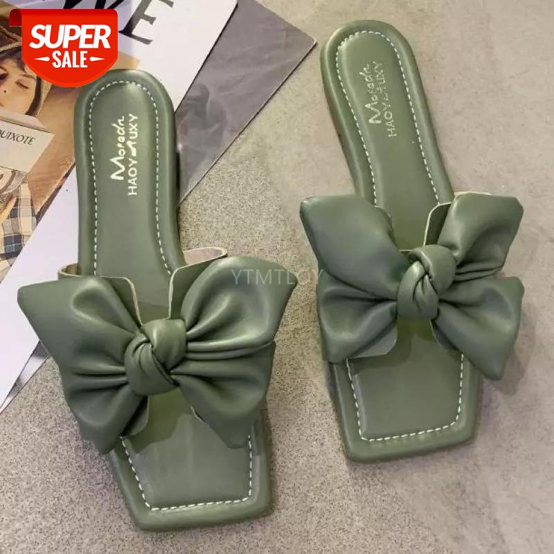 

Slippers Women 2021 Summer New Bow Wild Flat Outside Shallow Sapatos Mulher Zapatillas Mujer Casa Mules Sliders Shoes #hw8N, Black