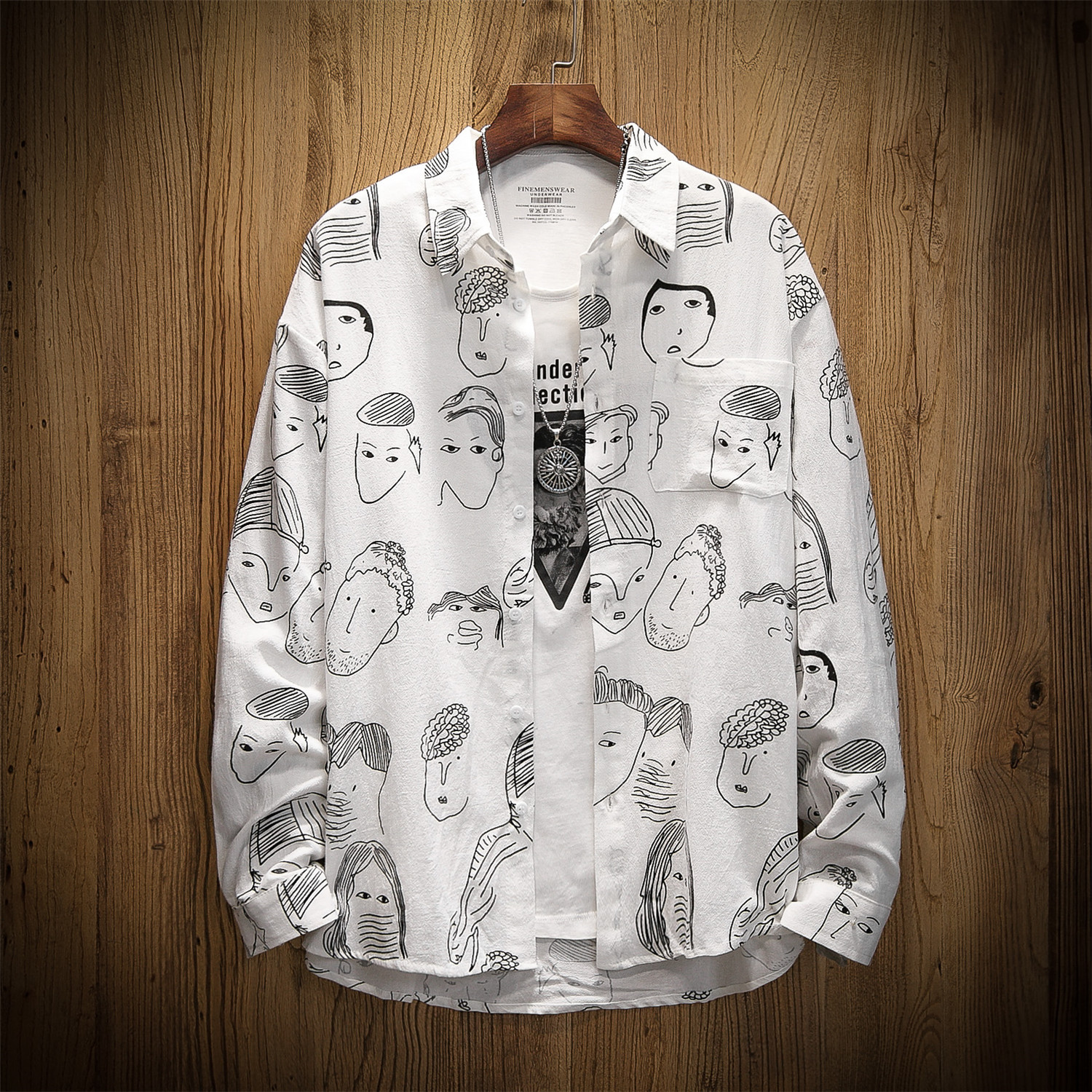 

2021 New Men's Fashions Long Sleeves Big Size Hip Hop Print Hawaiian Beach Casual Floral Shirt for Man 1pou, Black