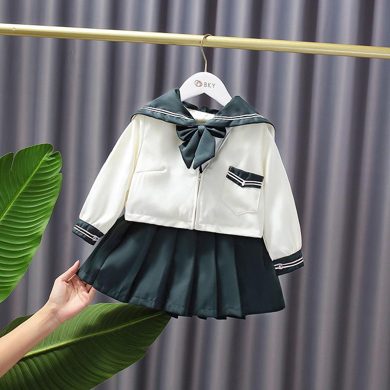 

Girl's Dresses Children Girl Dress 2pcs Set Japanese Jk Uniform Korean Style Long Sleeve Sailor Shirt + Pleated Skirt School Suit 1-6 Years, Red;yellow