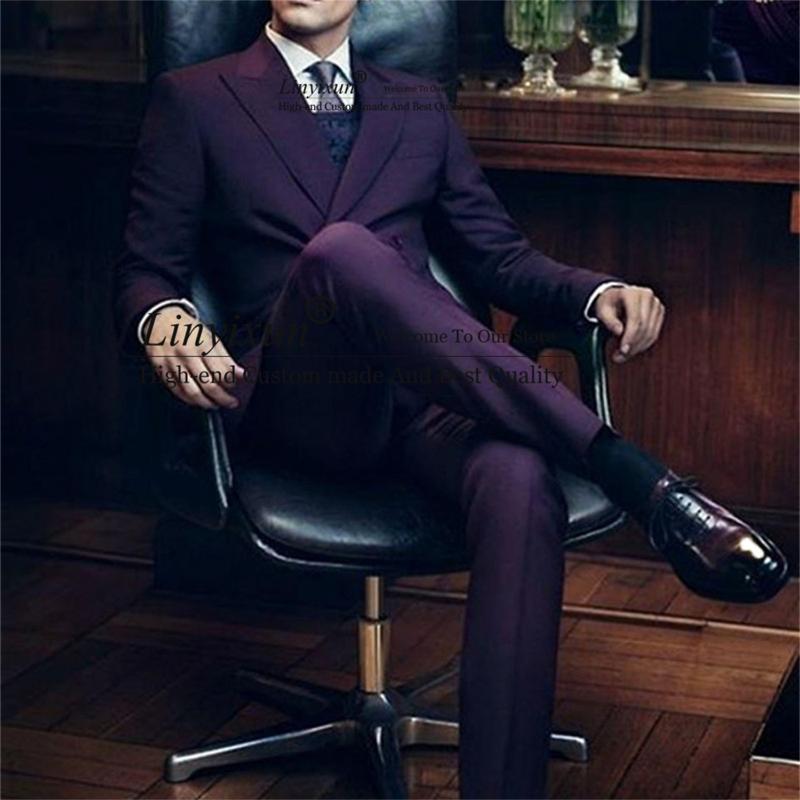 

Men's Suits & Blazers Dark Purple Men For Wedding Double Breasted Groom Tuxedo Handsome Male Prom Blazer 2 Pieces Set Costume Homme Jacket+P, Beige