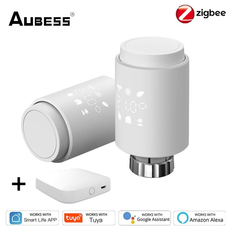 

Smart Home Control AUBESS ZigBee Thermostat Tuya Radiator Actuator Valve Programmable TRV Temperature Controller Via Alexa Google
