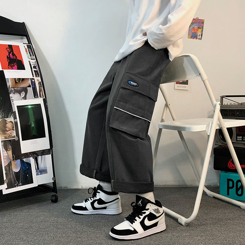 

2021 New Male Fashions Drop Straight Streetwear Sweatpants Baggy Gray Pants/black Color Cargo Casual Pants More Size M-2xl 1ess