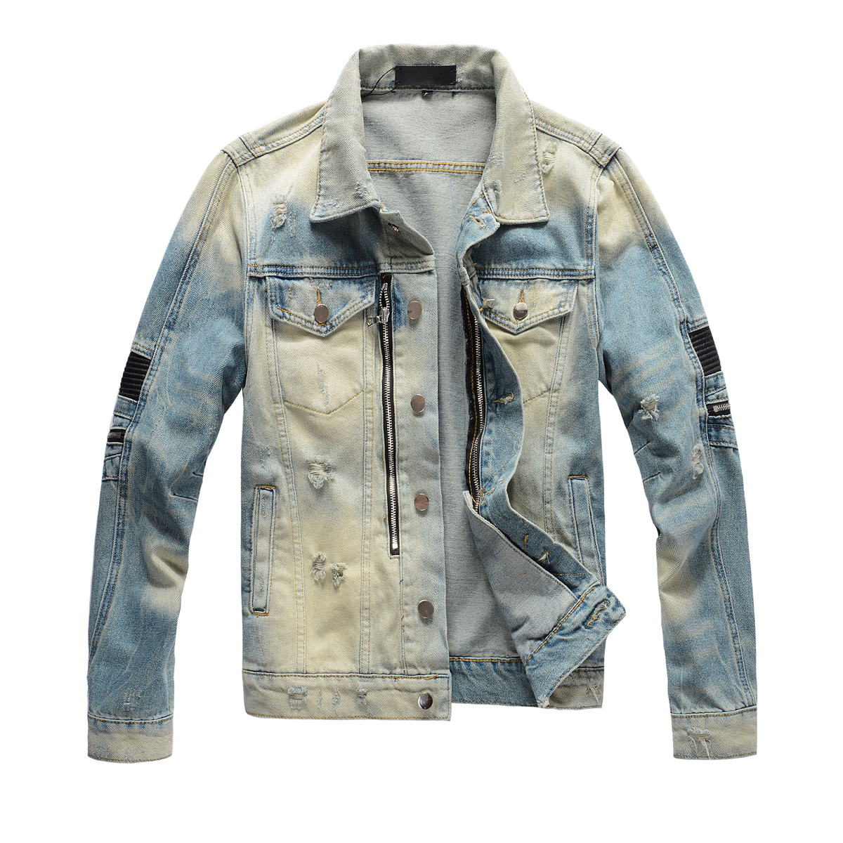 

2021 Men's Male High Street Brand New Gradient Washed Water Punk Mens Coat Trend Slim Denim Jacket 445 D7we, Blue