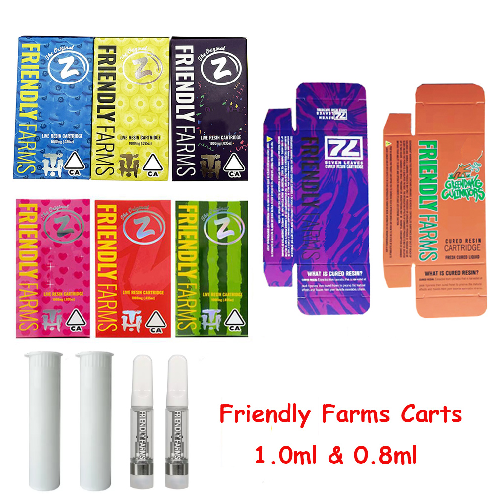 

Friendly Farm Vape Cartridges Packaging 0.8ml Ceramic Glass Thick Oil Dab Pen Wax Vaporizer Carts Atomizer E Cigarettes 510 Thread