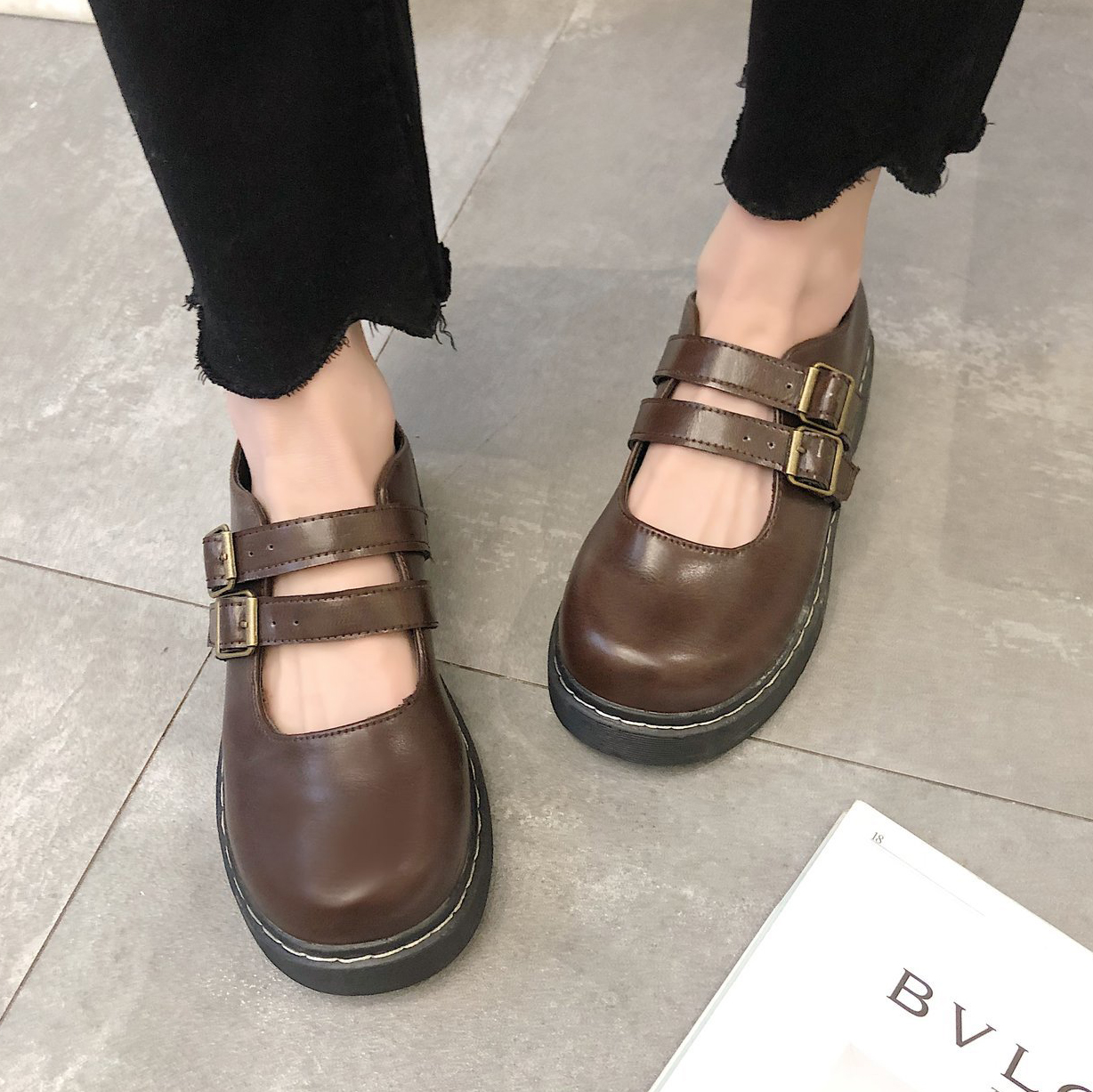 

Mary Janes Shoes Women Student Lolita Shoes College Girl Shoes Commuter Uniform Women 2022 Autumn zapatos mujer, Black;white