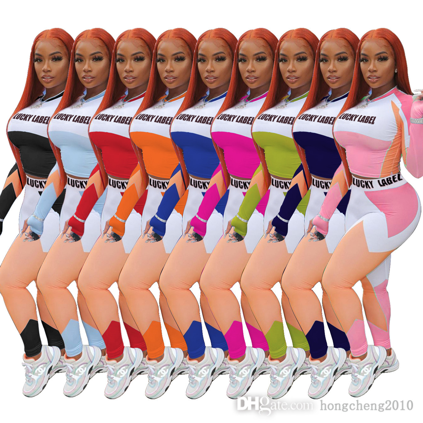 

2 Piece Plus Size Pants Set Women Designer Tracksuit Contrast Color Letter Printed Long Sleeve Sweatshirt Leggings Outfits Sweatsuit, Option for extra fee