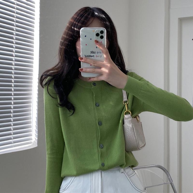 

Women's Knits & Tees Spring Avocado Green Knit Sweater Cardigan Women Top 2021 Loose Long Sleeved Base Jacket Female Coats Button, Gray