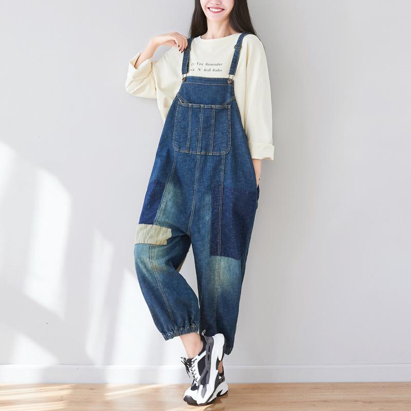 

Women's Jumpsuits & Rompers Casual Washed Denim Pants European Style Baggy Cowboy Jumpsuit Plus Size Bib Overalls Women Suspenders Wide Leg, Blue