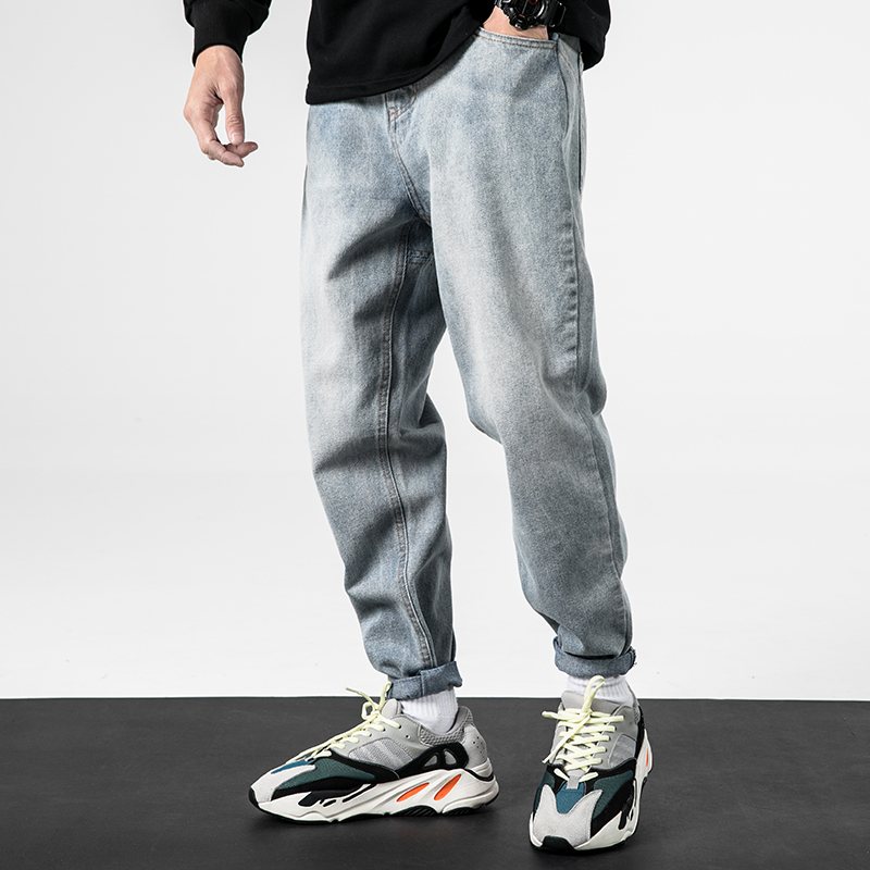 

2021 New Korean Style Fashion Men Jeans High Quality Loose Fit Casual Denim Harem Pants Vintage Designer Hip Hop Wide Leg Baggy Trousers R6g, Black