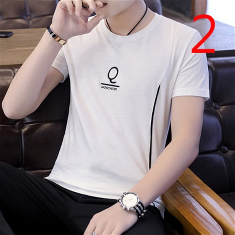 

2021 New Hong Kong Summer Simple White Short-sleeved Cotton T-shirt Men's Round Neck Casual Youth N84x
