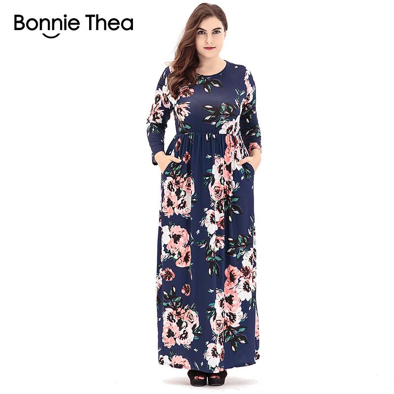 

Casual Dresses 2021 Autumn Women Plus Size Elegant Print Long Maxi Dress Female Ankle-Length Fat Mm Large Office Lady, 03