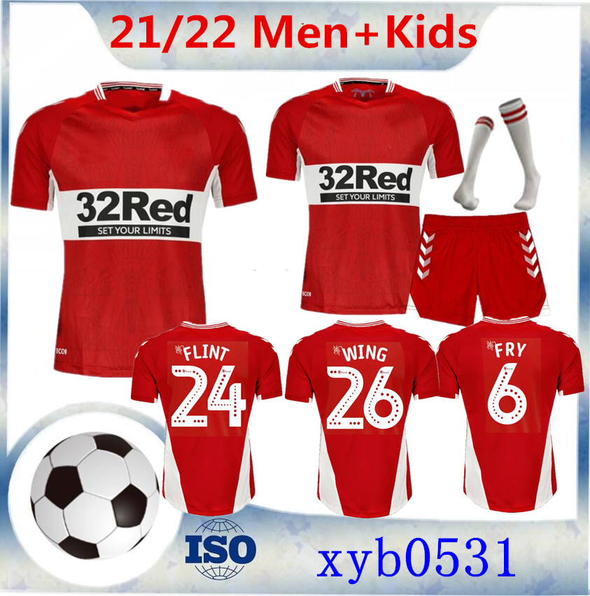 

2021 2022 MIDDLESBROUGH soccer jerseys Ashley Michael Fletcher FLINT WING ASSOMBALONGA AKPOM 21/22 home red Men+Kids Kits sock Full sets football shirts, Black