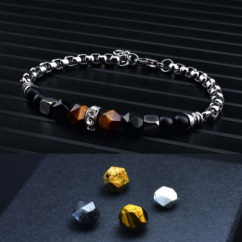 

Fashion Stone beads Men bracelet hippie armband pulseira stainless steel chain mens jewelry pulseras bracelets homme bijoux, Black