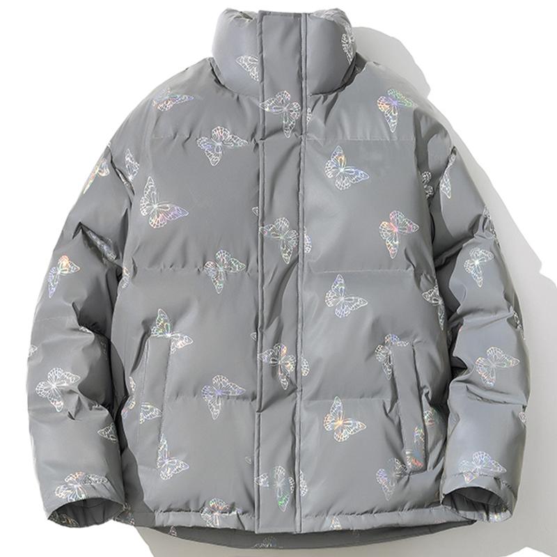 

Men's Down & Parkas LACIBLE Hip Hop Reflective Butterfly Print Jacket Men Streetwear Winter Thick Coats Casual Puffer Outwear, Silver