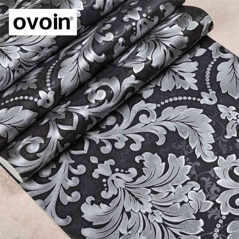 

Luxury Modern Metallic 3D Damask Vinyl Wallpaper Wall Paper Bedroom Living Room Wallpapers Roll Silver Grey,Black,Red,Brown 210722