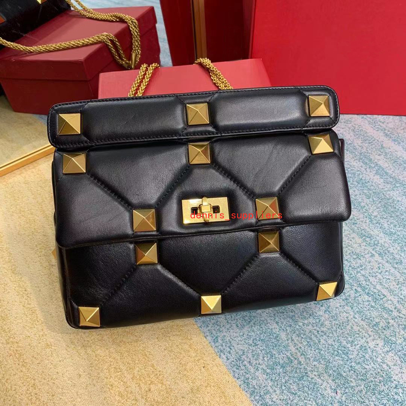 

new trendy nappa pattern Roman Studs Shoulder Bag with chain High Quality Genuine Leather Rivet Messenger Flap Bags Classic Stud Bag Handbag, Payment link