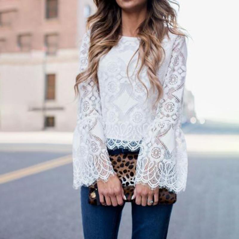 

Women' Blouses & Shirts Bohemian Lace Crochet Summer Blosue 2022 Fashion Flare Sleeve Blusas Female O Neck Button Tunic Plus Size, Black