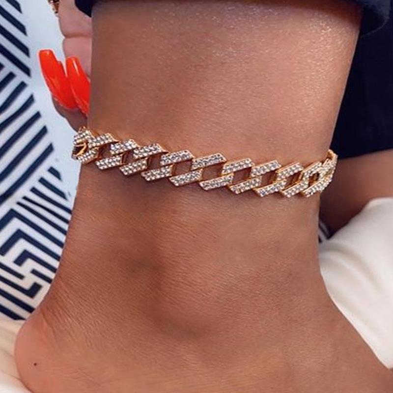 

Anklets VCU Hip Hop Cuban Link Chain Iced Out Anklet Bracelets For Women Charm Luxury Shiny Foot Jewelry Barefoot Sandals, Red;blue