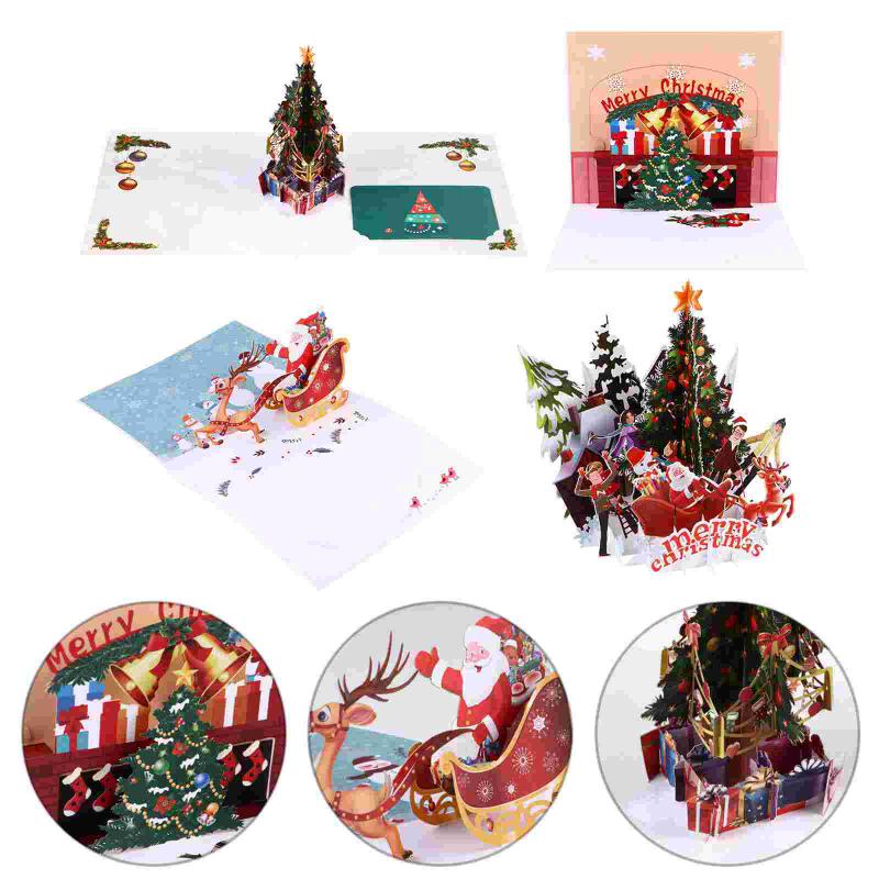 

Greeting Cards 4pcs Christmas Cartoon 3D For Holiday Festival