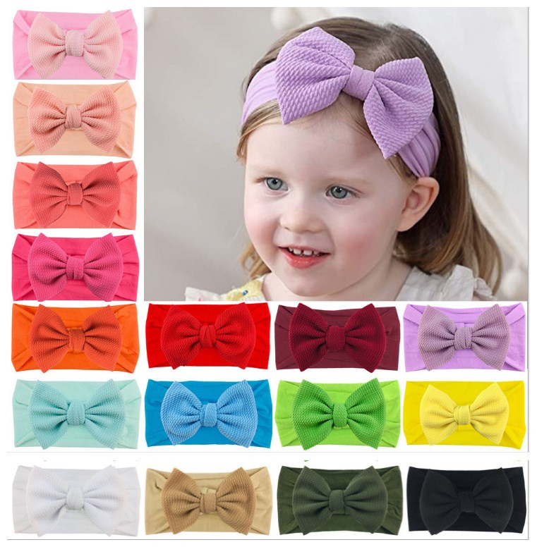 

2021 Soft Nylon Hair Accessories Children's Hairband Baby Super Stretch Girls Big Bows Solid Headbands, As pic