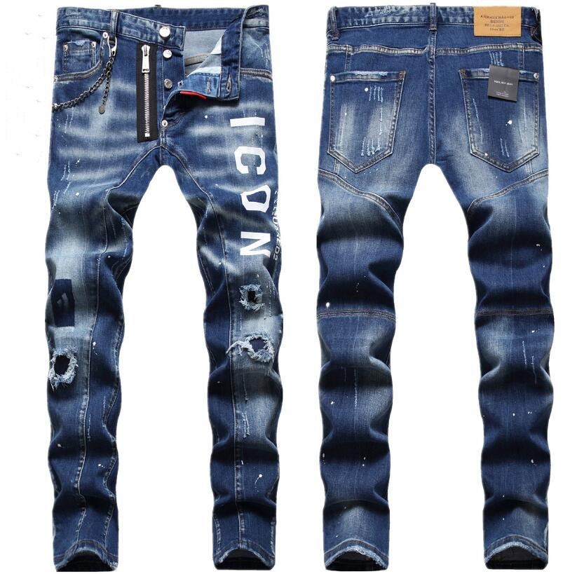 

Mens Designer Jeans Distressed Ripped Biker Slim Fit Motorcycle Bikers Denim For Men s Fashion Mans Black Pants pour hommes D2