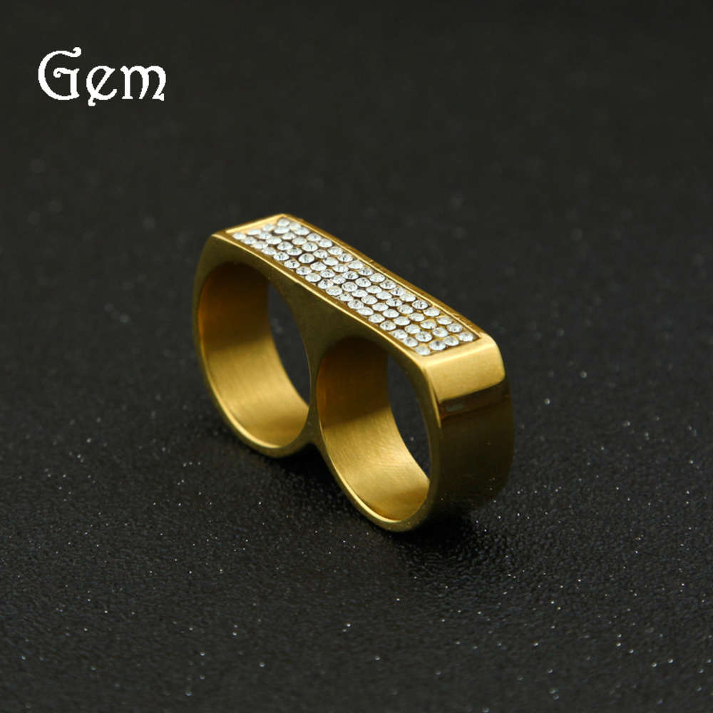 

Gumeng jewelry rock and roll hip hop nightclub diamond ring hip hop double hole stainless steel diamond ring for men