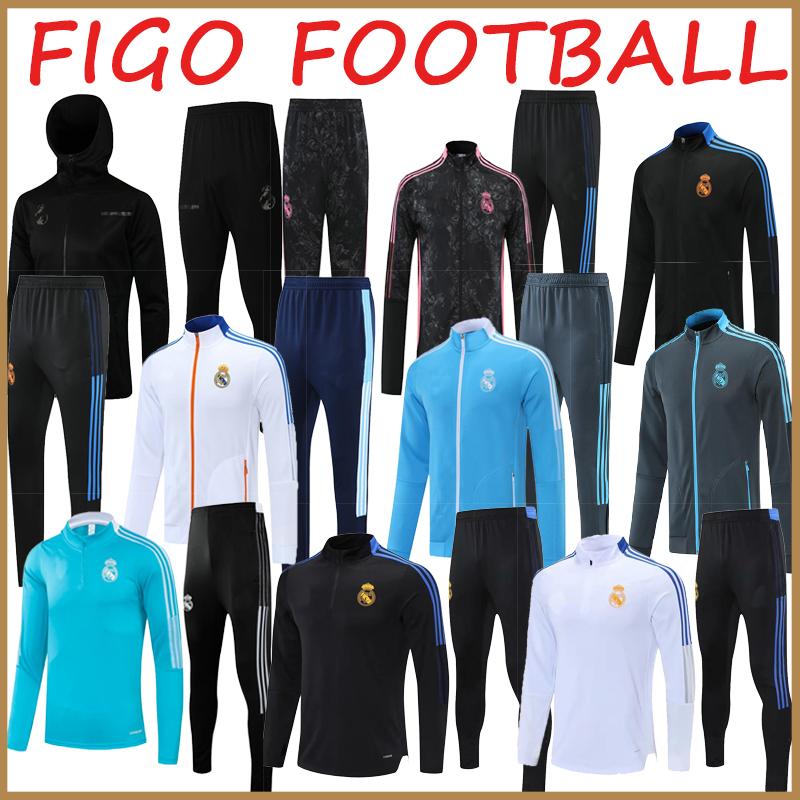 

Jogging Clothing 21 22 Adult&kids Kit Real Madrid Black Soccer Hooded Jacket Set ZIDANE BENZEMA MODRIC SRERGIO RAMOS KROOS Football Training, Black;red