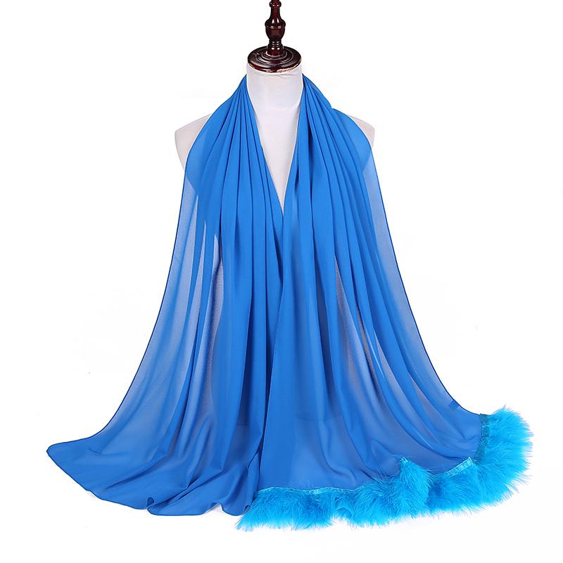 

Scarves Woman Feather Chiffon Scarf Hijab Down Bubble Luxury Tassel Shawl Muslim 12 Colors 175X75cm