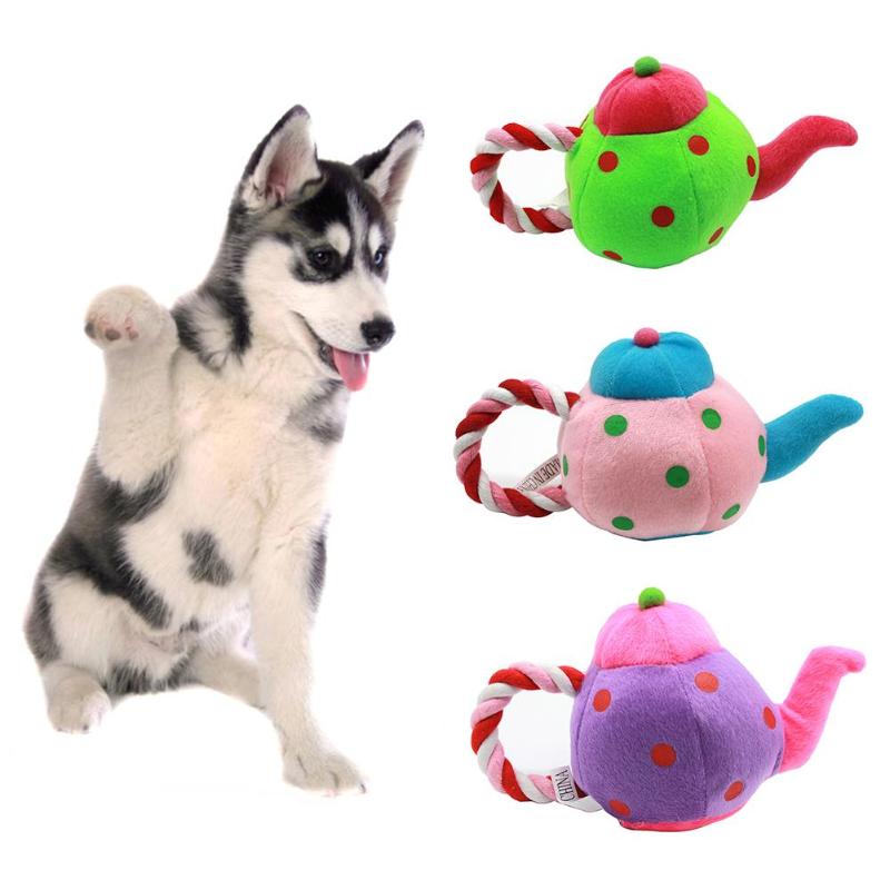 

Cat Toys Pet Dog Puppy Squeaking Sound Toy Cotton Rope Teapots Shape Plush Doll Squeaky Throwing Bite Interactiv Molar Chew Play