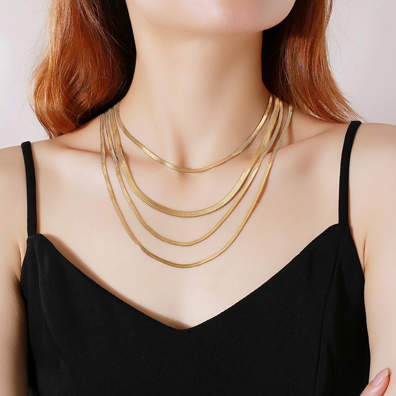 

Chains Basic 3/4/5mm Snake Chain Necklaces For Women, Gold Color Herringbone Link Choker Collar,Stainless Steel Candid Party Jewelry