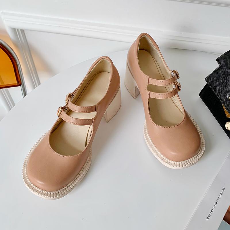 

2021Women Mary Janes Shoes Sweet Style Ladies High Heels Round Toe Chunky Heels for Girls Comfortable High-Heeled Footwear Pumps, Pink