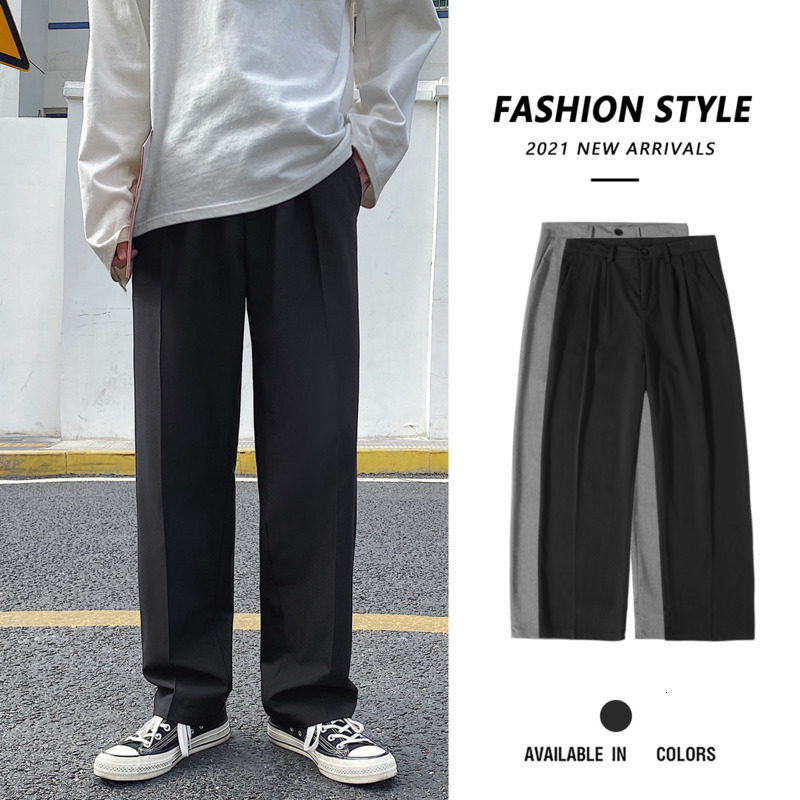 

2021 New Spring Summer Casual Wide-leg Men' Fashion Solid Color Business Society Mens Straight Suit Pants Men J5ki, Gray