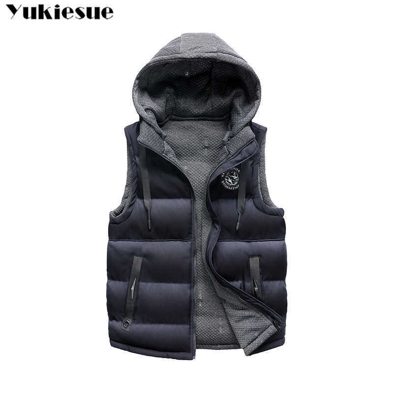 

Winter men's Warm sleeveless Vest men coat cotton hooded jacket male zipper Waistcoat for Autumn gilet homme Plus size 210608, Dark blue