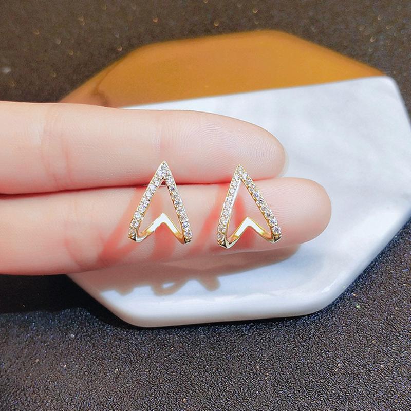 

Stud Crystal Bling Diamonds Gemstones Triangle Geometric Chic Earrings For Women 18k Gold Filled Jewelry Trendy Accessories, Golden;silver