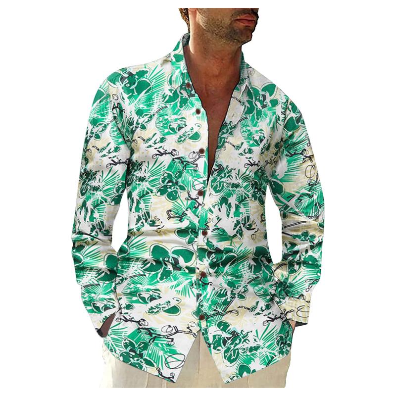 

Men's Casual Shirts Man Printed Lapel Loose Large Size Long Sleeved Shirt Harajuku Korean Fashion Men Chemise Homme, Blue