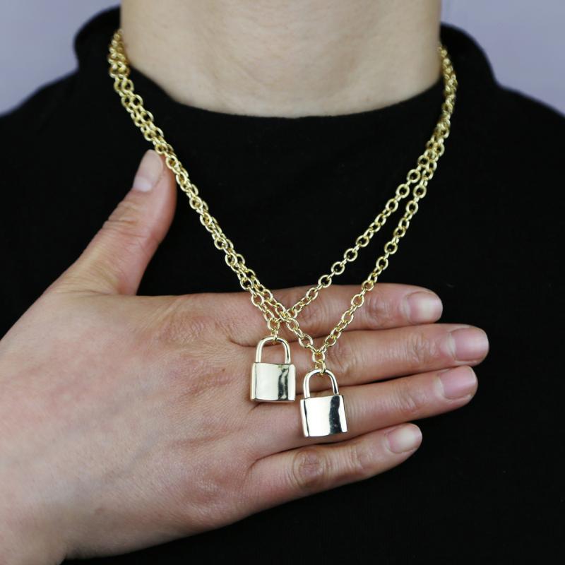 

Chokers 2021 High Polish Gold Color Plated Metal Open Link Chain Lock Pendant Necklace For Women Men Charm Punk European Wedding Jewelry