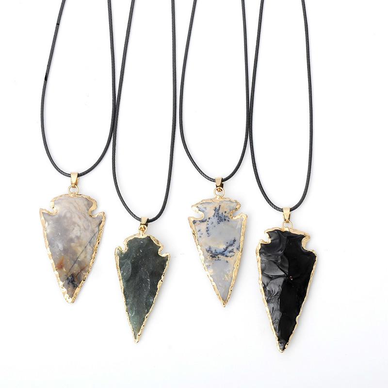 Pendant Necklaces Statement Necklace Natural Stone Arrow-shaped Crystal Agates For Fashion Bohemian Women Jewelry-image-708526904