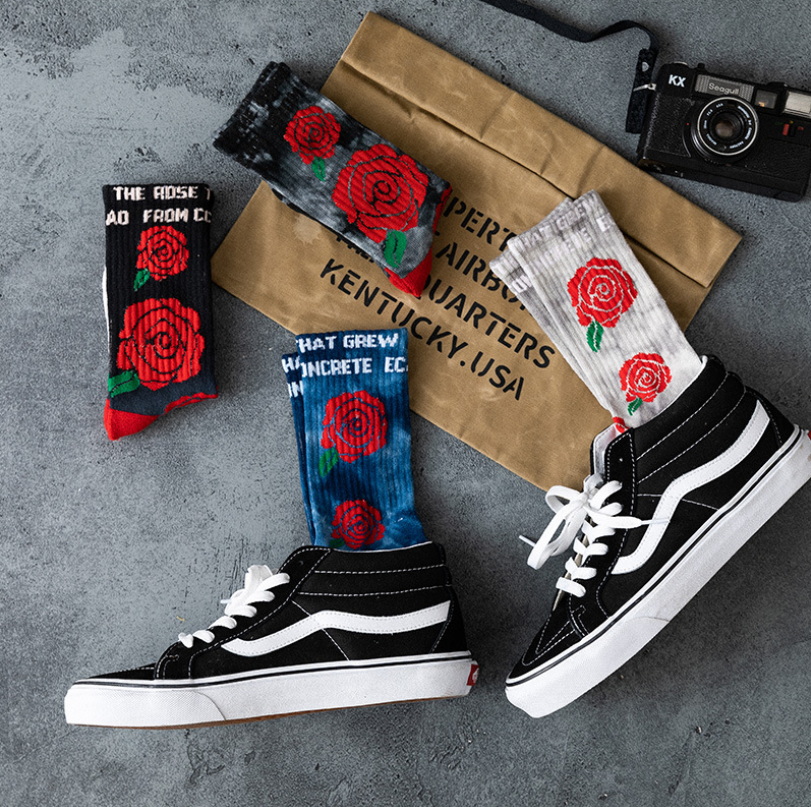 

New Tie-dye Rose Men and Women Socks Cotton Colorful Vortex Red Flower HipHop Letter Skateboard Funny Happy Sockings