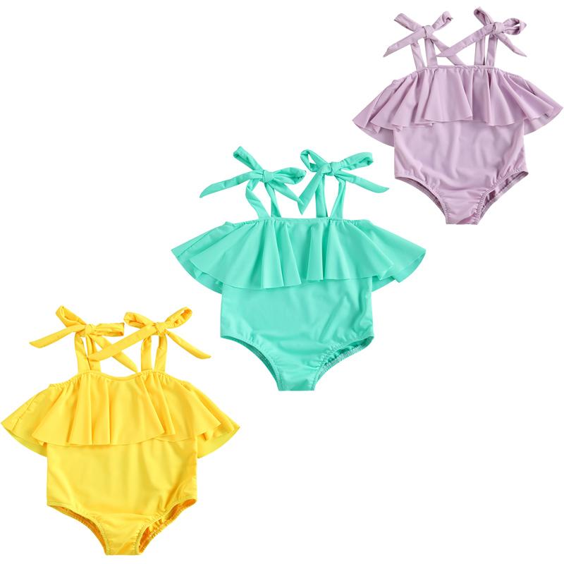 

One-Pieces Baby Girls One Piece Bodysuit Swimsuit With Ruffle Trim Adjustable Shoulder Strap Casual Style Summer Children Clothing, Black