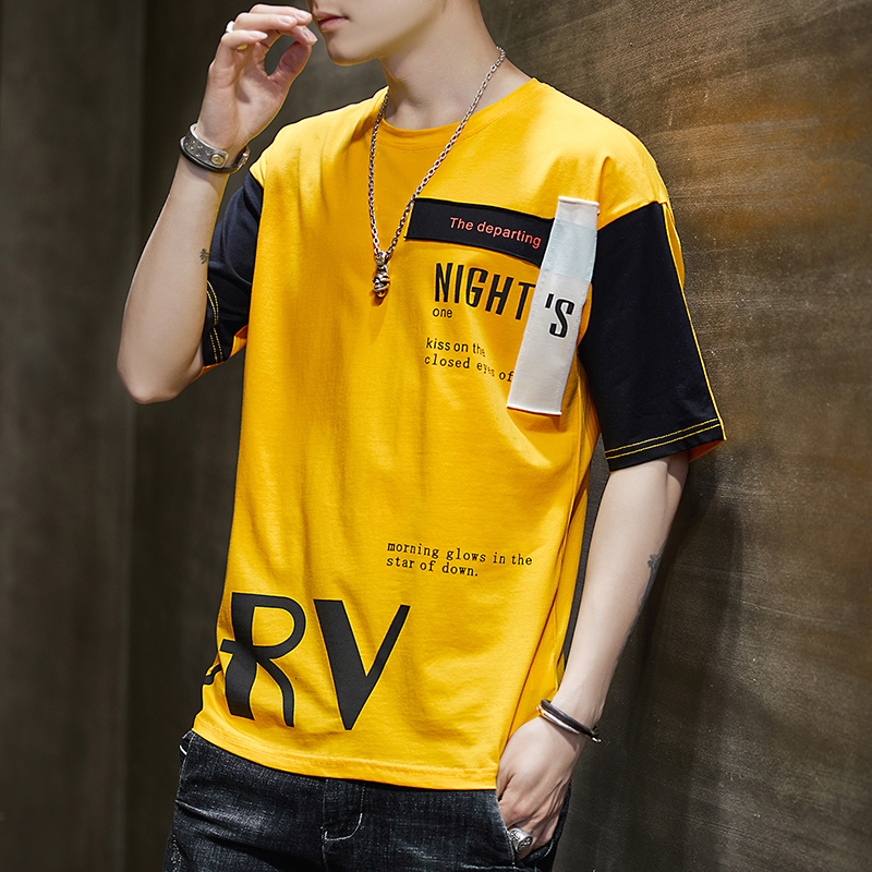 

2021 New Short Sleeve Men Hip Hop Men's Cotton T-shirt O-neck Summer Tee Running Causal Fashion Loose Knitted Tops Male N0za, Gold