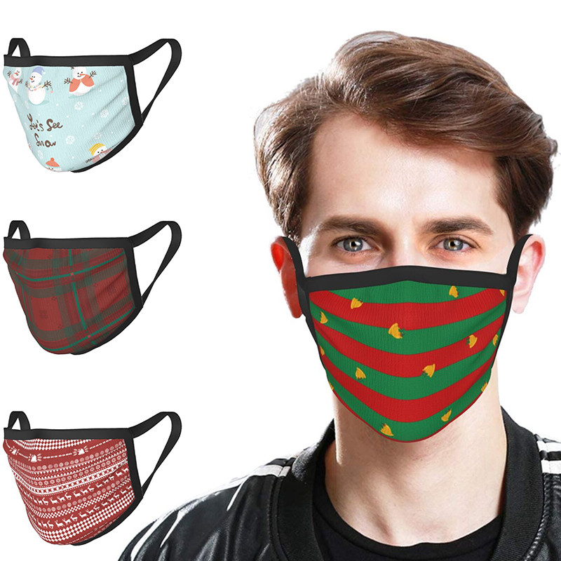 

Designer Mask DIY Custom Black Print Snowmen Men Women Polyester Breathable Reusable Face Masks Soft Ear Hoop Anti-Dust Facemasks