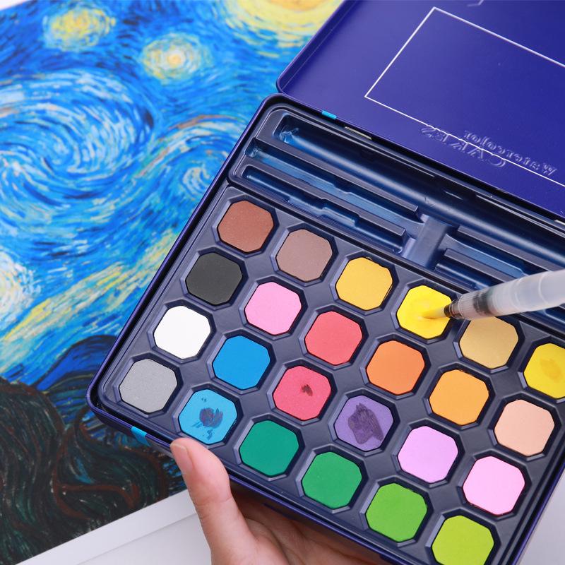 

Gift Sets 12/18/24/36/48 Color Solid Watercolor Paint Set Portable Box Pigment Professional Drawing Art Supplies