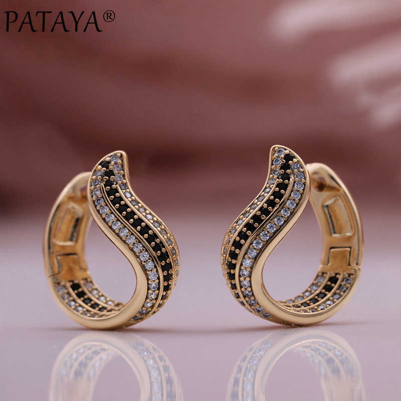 

PATAYA Fine Two Color Natural Zircon Drop 585 Rose Gold Daily Unique Earrings Women Wedding Metal Fashion Jewelry