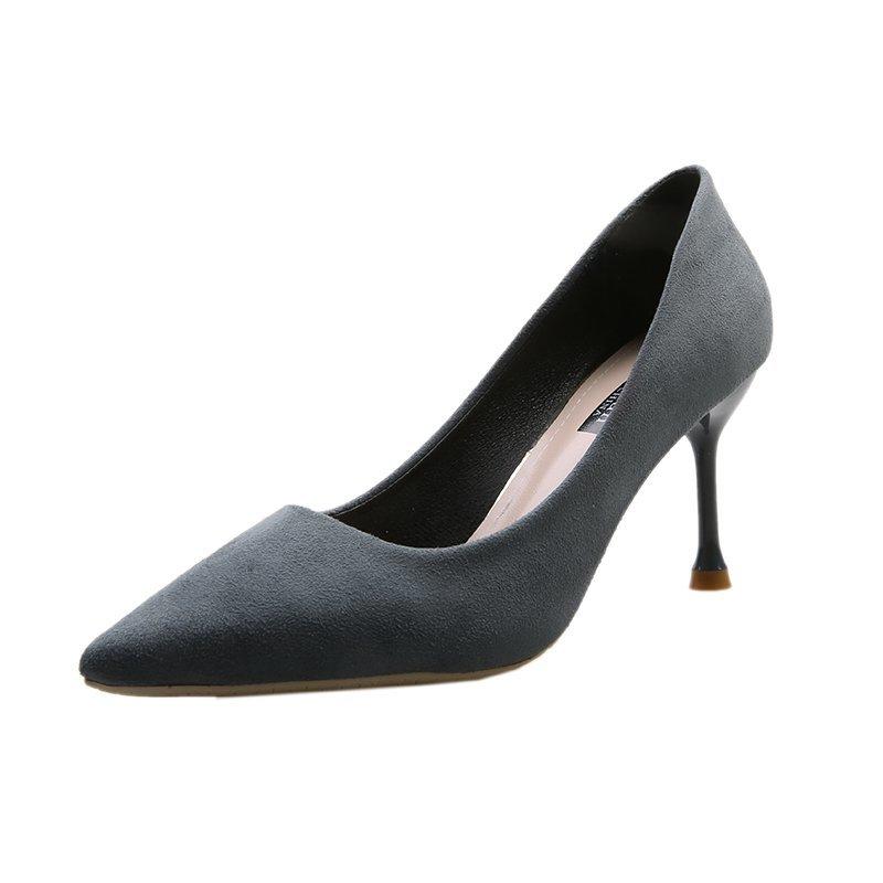 

Dress Shoes 2021 Fashion Flannel Office Casual Women 8CM High Heels Summer Thin & Career Woman Pumps Solid Mules, Beige