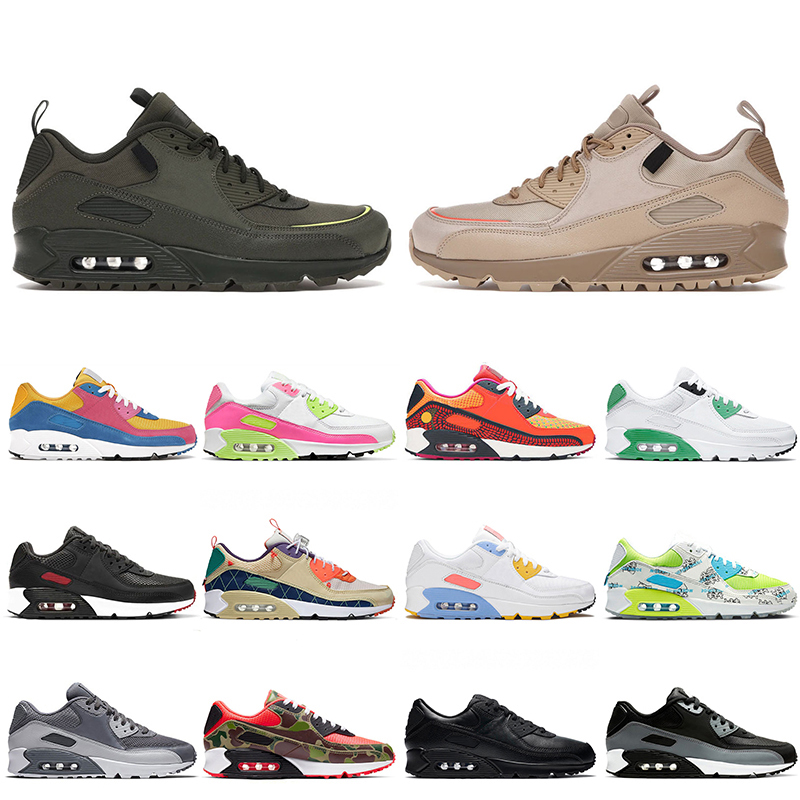 

NIK Top Quality Designer Women Mens Running Shoes AirMax Air Max 90 Surplus Desert Camo Cargo Khaki Off Triple Black White Flyleather Stock x Trainers Sneakers Van, C54 36-45 dia de los muertos